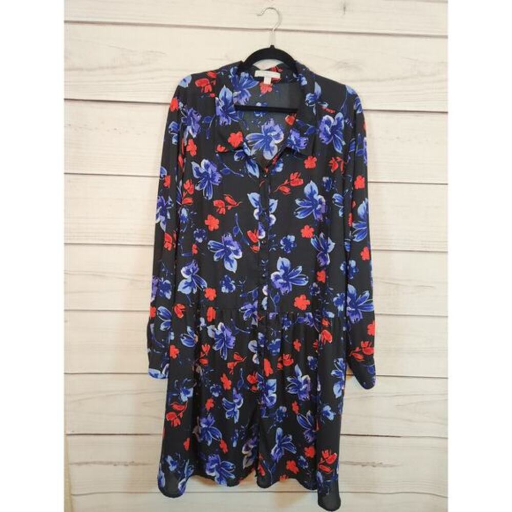 Woman Within Women's Multicolor Floral Printed Long Sleeve Shirt Dress Size 3X‎